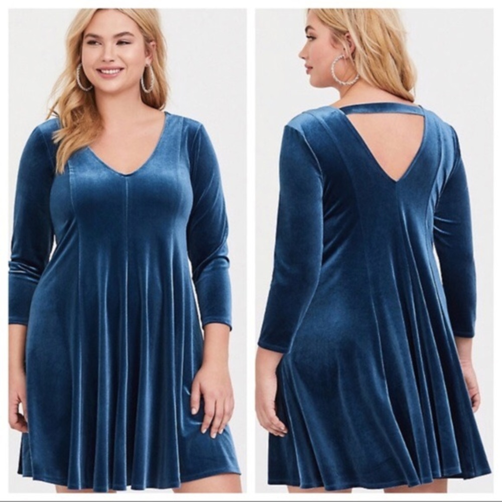 Torrid Teal Velvet Swing Dress